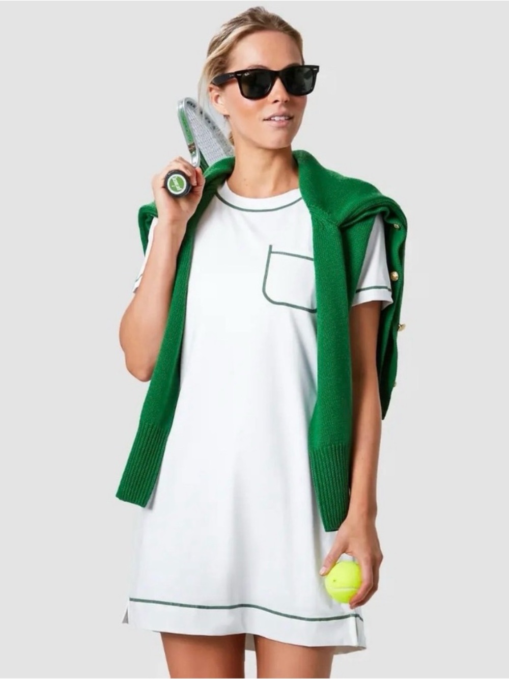 Tuckernuck White Tennis Dress with Green Trim